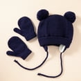 thumbnail image 3 of Kids Winter Hat Gloves Set for Girls Boys 1-3 Years,Toddler Earflap Beanie Ear Warmer Mittens Fleece Lined Set, 3 of 5