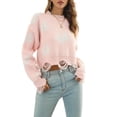 thumbnail image 1 of Nituyy Chandail Court d'Automne pour Femmes Motif Papillon Manches Longues Col Rond Ourlet Déchiré Tricot, 1 of 6