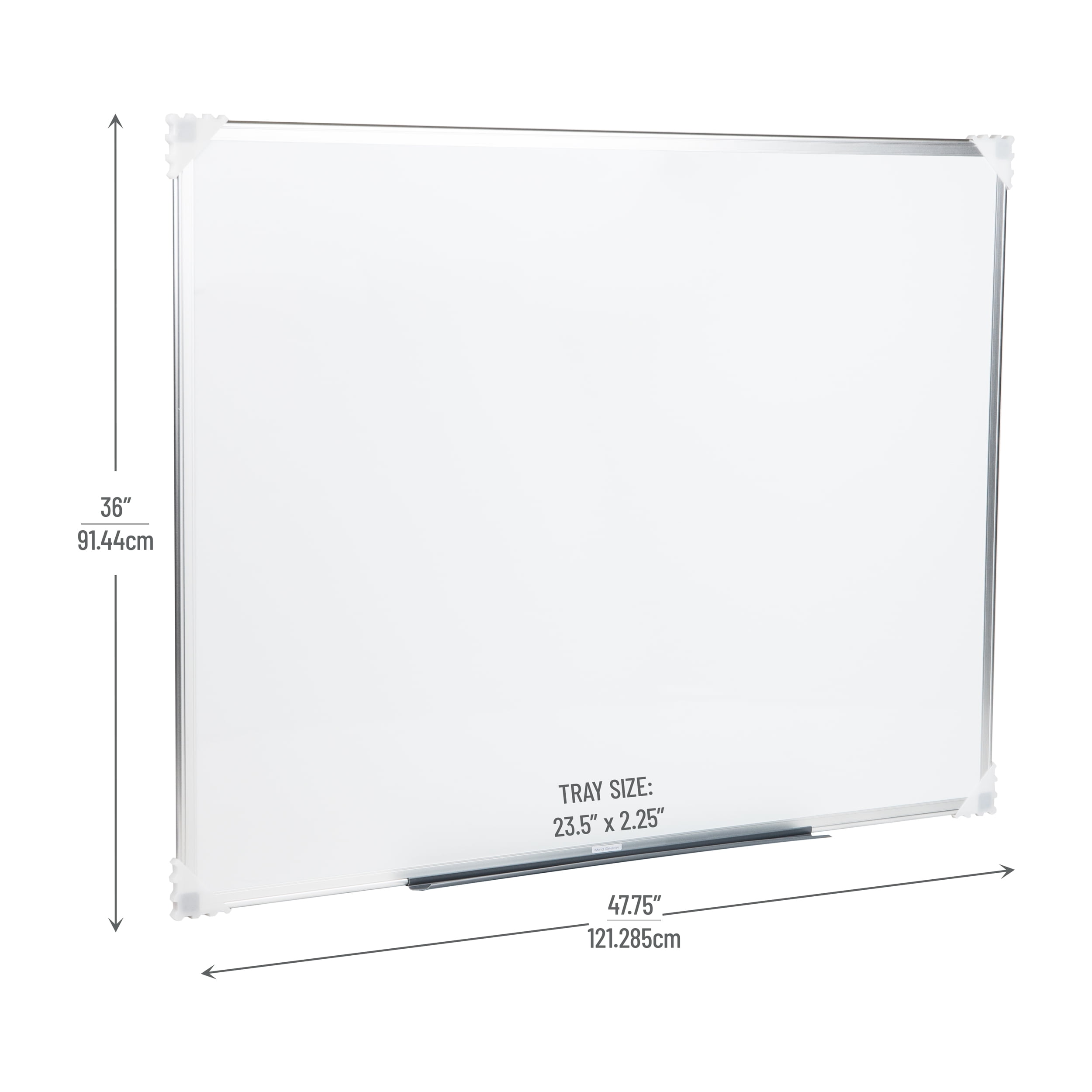 Mind Reader Dry Erase Magnetic White Board, Wall Mount, Eraser Marker Shelf,  47.75"L x 36"W, White