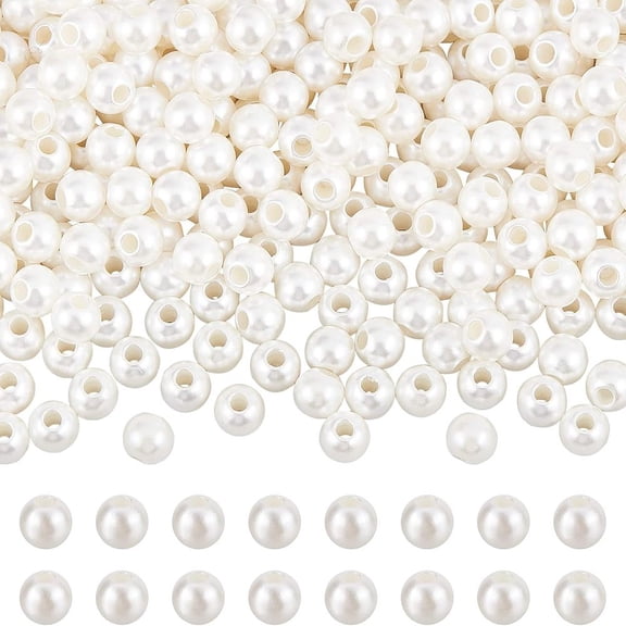 Plastic Imitation Pearl Beads Round Creamy White 8mm Hole: 2mm DIY