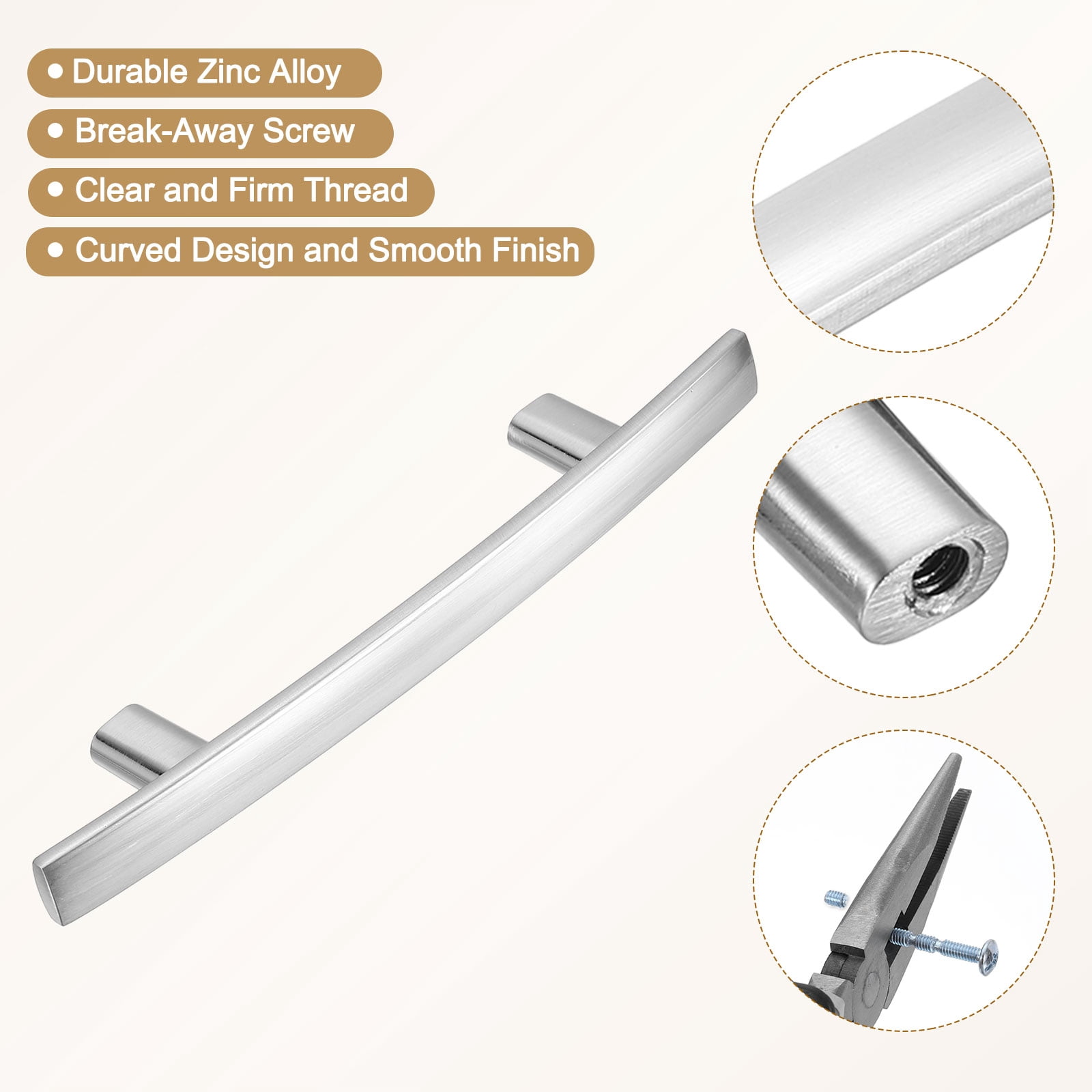 Kitchen Cabinet Handles, 10Pcs 5-3/16" - Zinc Alloy 3" Hole Center Curved Cabinet Pulls, Arch Drawers Handles for Furniture Wardrobe Door (Silver)