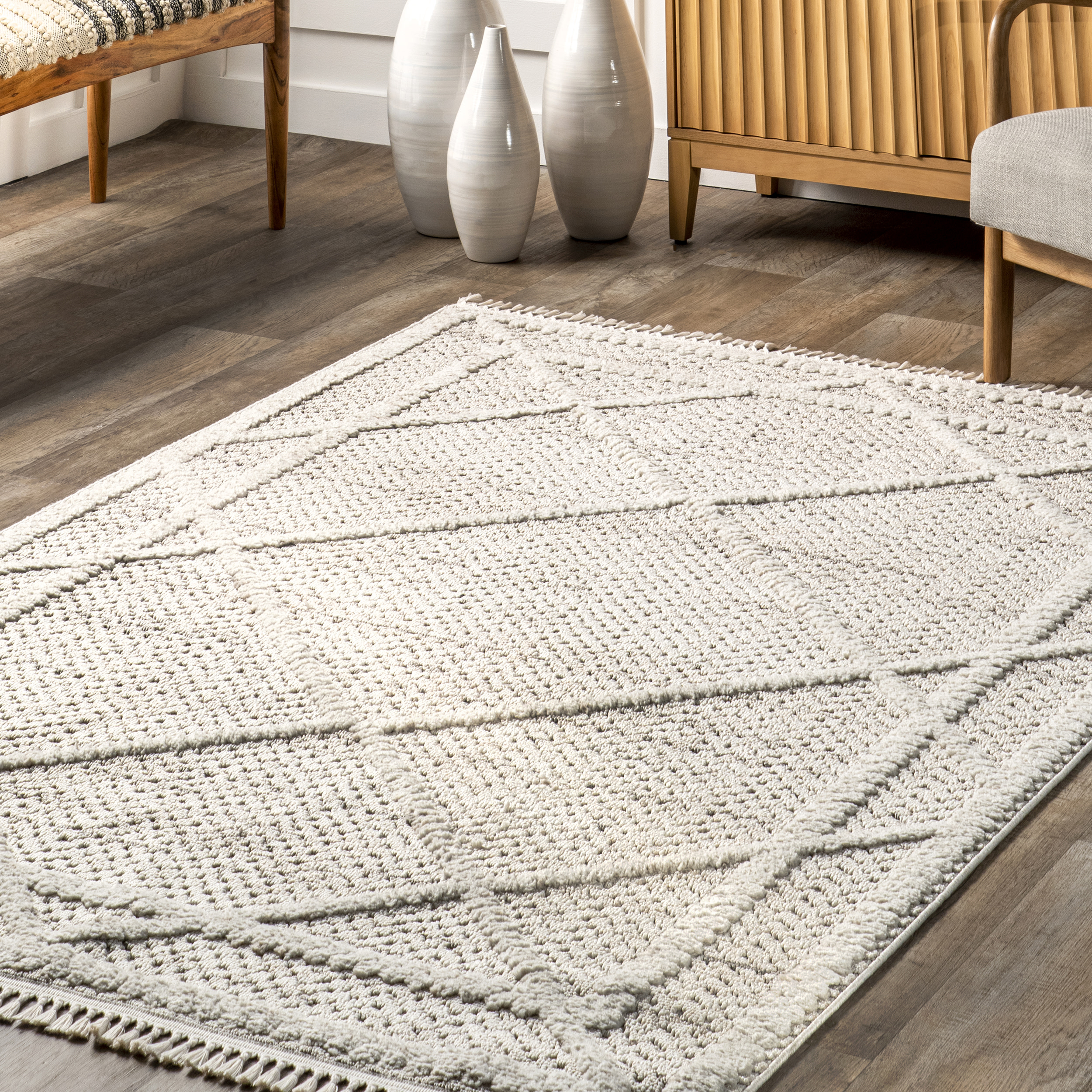nuLOOM Dazi Moroccan Diamond High/Low Tasseled Area Rug, 7