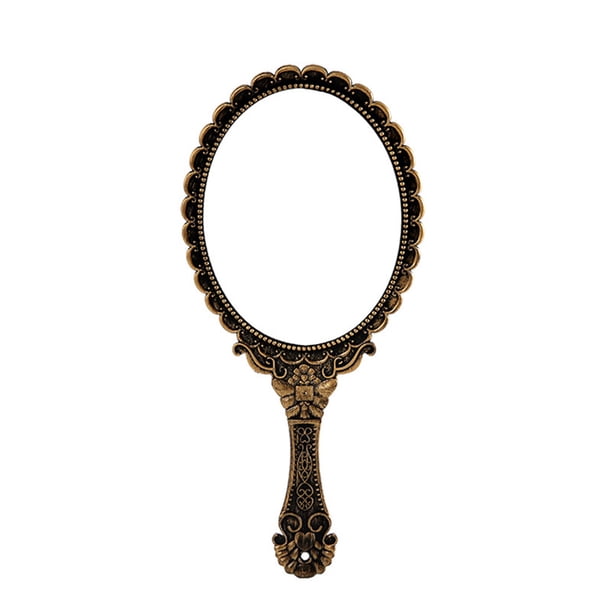EeaseMX Espejo de maquillaje portátil con mango de encaje y diseño retro creativo (bronce)