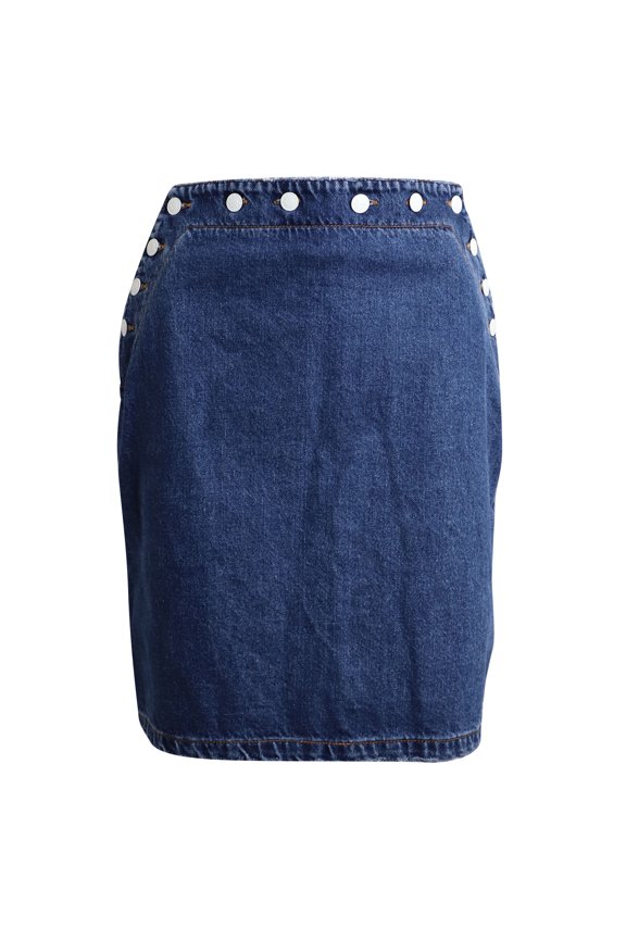 Pre-Owned MSGM Button Detail Pencil Skirt in Blue Cotton Denim