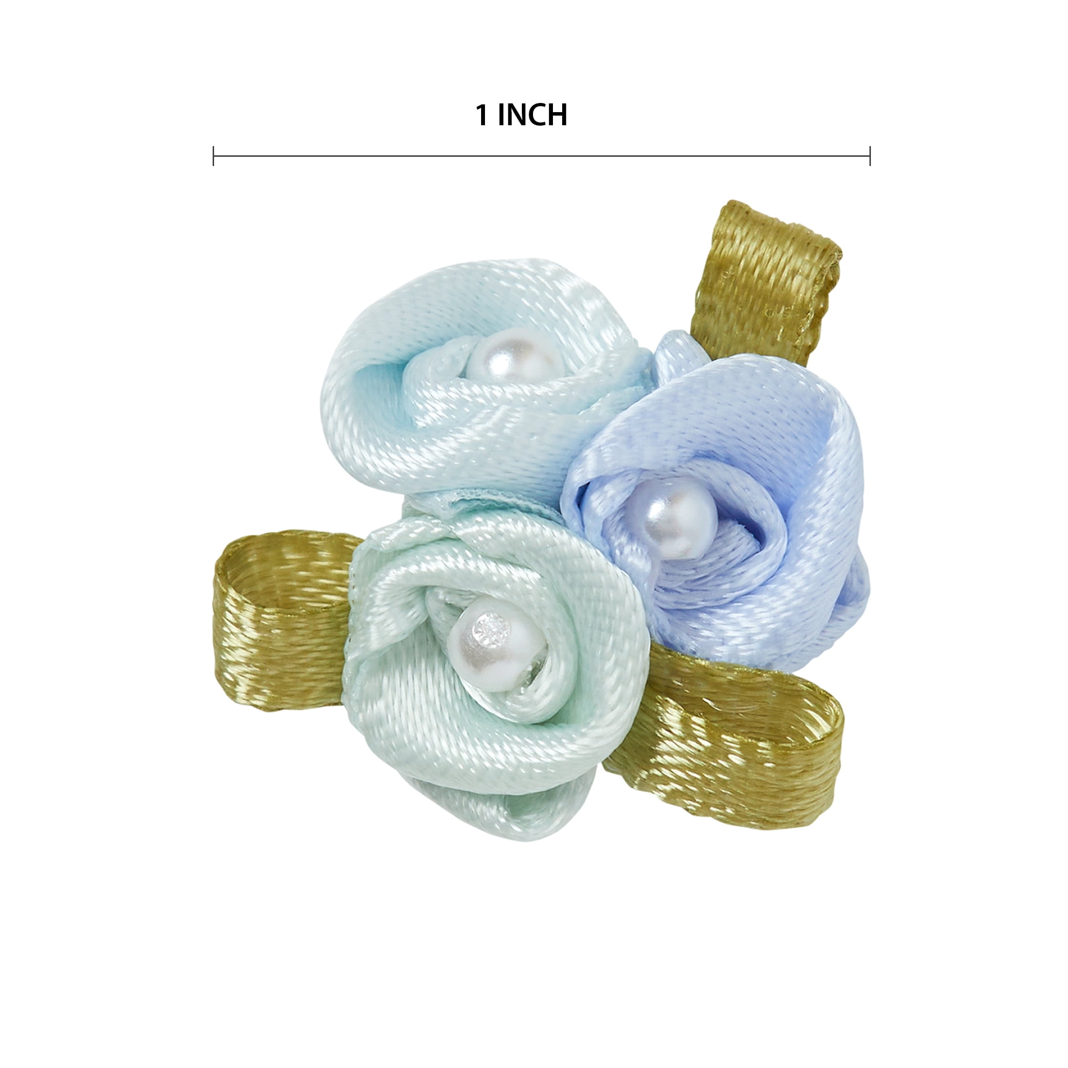 Offray Ribbon Accessories 1-Inch Blue Grey Tri-Color Ribbon Rose Cluster, 8-Pack