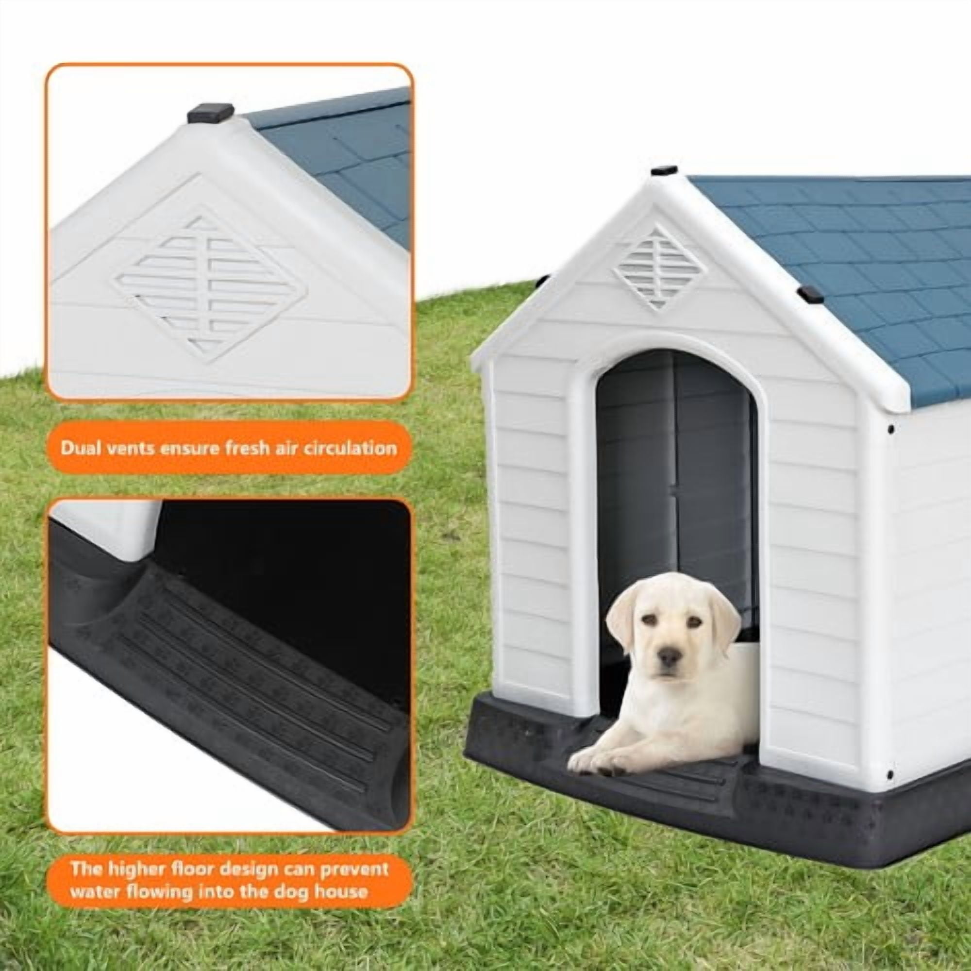 SONGMY 32'' All-Weather Pet Dog House, Blue Waterproof Animal House Shelter, Outdoor Dog Kennel for Medium Dogs