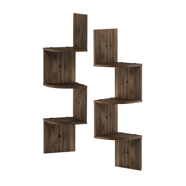 Estante radial de esquina flotante de 3 niveles Furinno, juego de 2, nogal de Columbia Furinno 2FR16126CWN
