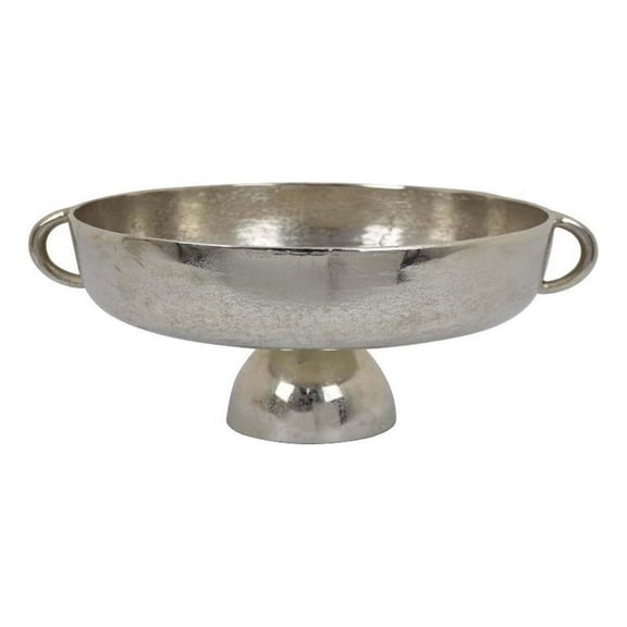 Benjara 16" Tabletop Decorative Bowl with a Pedestal Footed Base- Silver