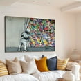 thumbnail image 3 of Banksy Colorful Wall Art Behind the Curtain Art Graffiti Canvas Wall Art Colorful Decor Banksy Canvas Wall Art Pop Art Street Art for Room Decor(36" W x 24" H，Framed), 3 of 10