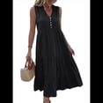 thumbnail image 2 of Vestido Informal para Mujer, Sin Mangas, Cuello en V, Botones, para Playa, con Volantes Escalonados, Falda , Vestidos Midi. Negro M, 2 of 9