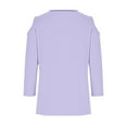 thumbnail image 5 of Womens Cold Shoulder Shirt 3/4 Long Sleeve V-Neck Blouse Casual Loose Fit Top Striped Spring Fall Clothes (Purple M), 5 of 5