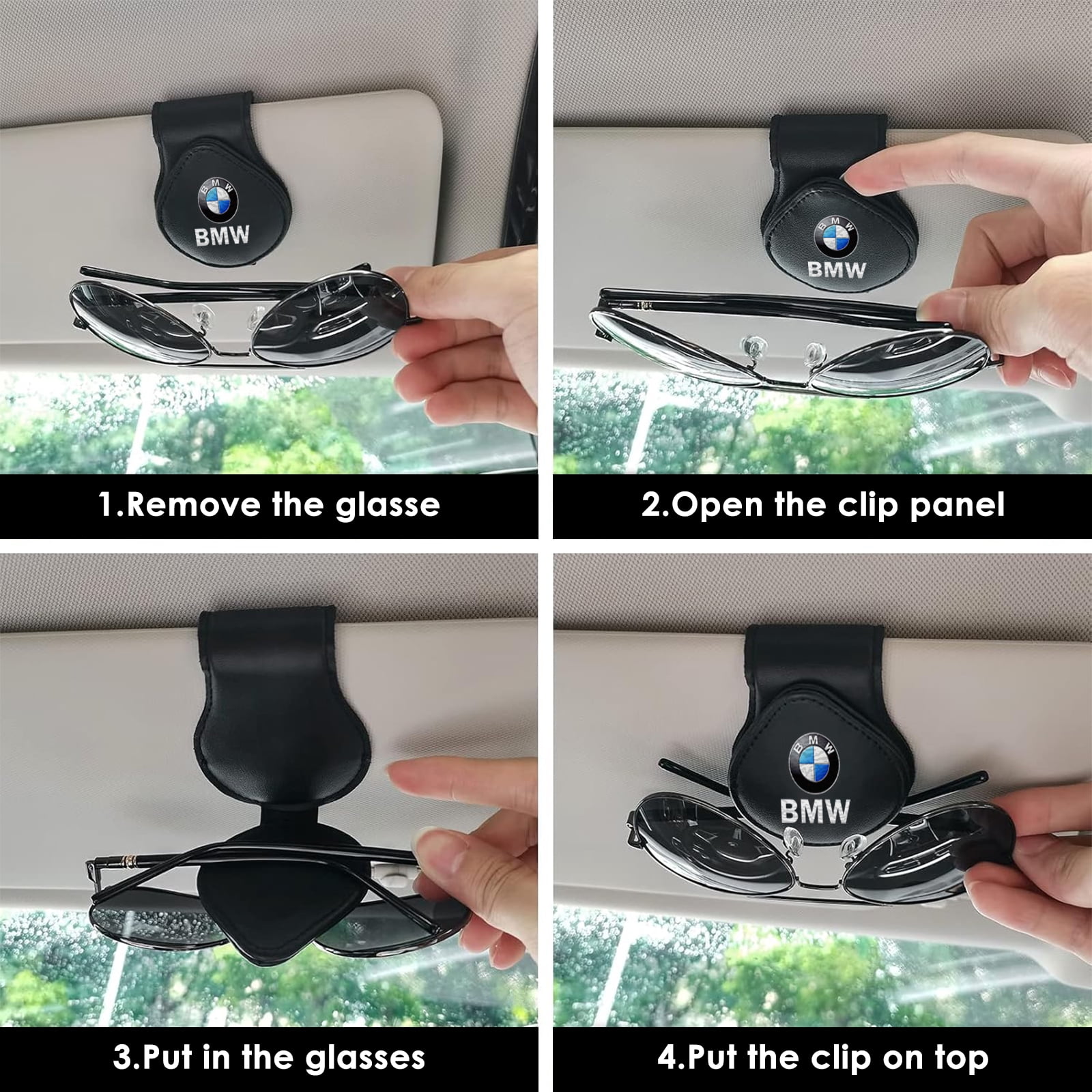 BMW Sunglass Holder for Car, Magnetic Leather Sunglasses Holder and Ticket Card Clip, Car Visor Accessories, 2 Packs (Black)