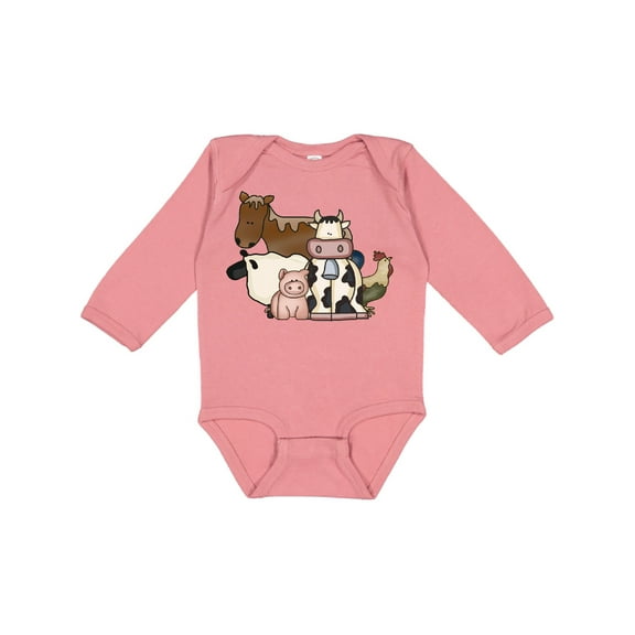 Inktastic Cute Horse, Sheep, Cow, Pig, and Rooster Farm Animals Boys or Girls Long Sleeve Baby Bodysuit