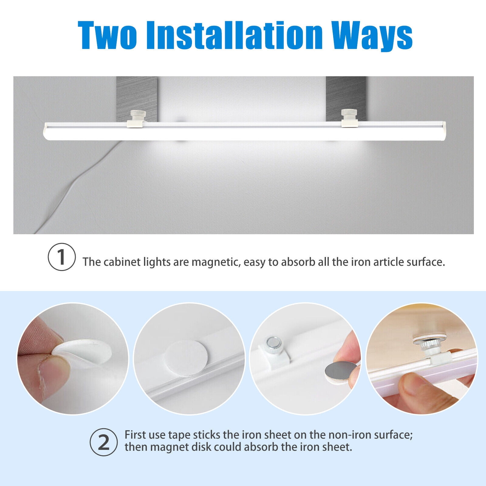 2x LED Kitchen Under Cabinet Closet Shelf Lighting Strip Bar USB Lights Lamp Kit
