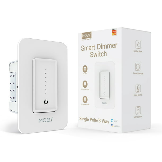 Total bevæge sig kopi Moes, Wifi Smart Light Dimmer Switch, No Hub Required, Remote Control, 2.4G  Wifi Only, White - Walmart.com