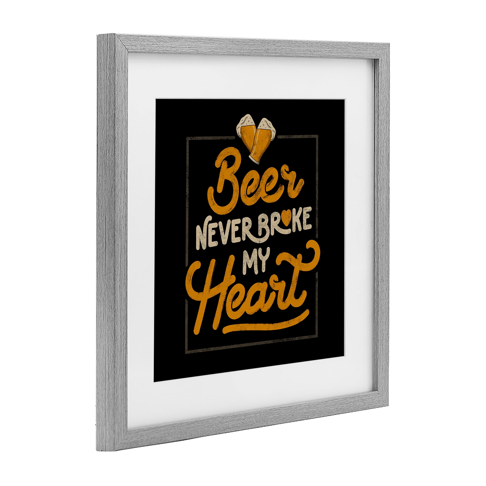 Stupell Industries Beer Never Broke My Heart Gray Framed Print Under Glass, design by EduEly Designs