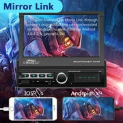 Podofo Single Din 7 Automatic Motorized Flip Out Screen Car Stereo Radio with Mirror Link Backup Camera