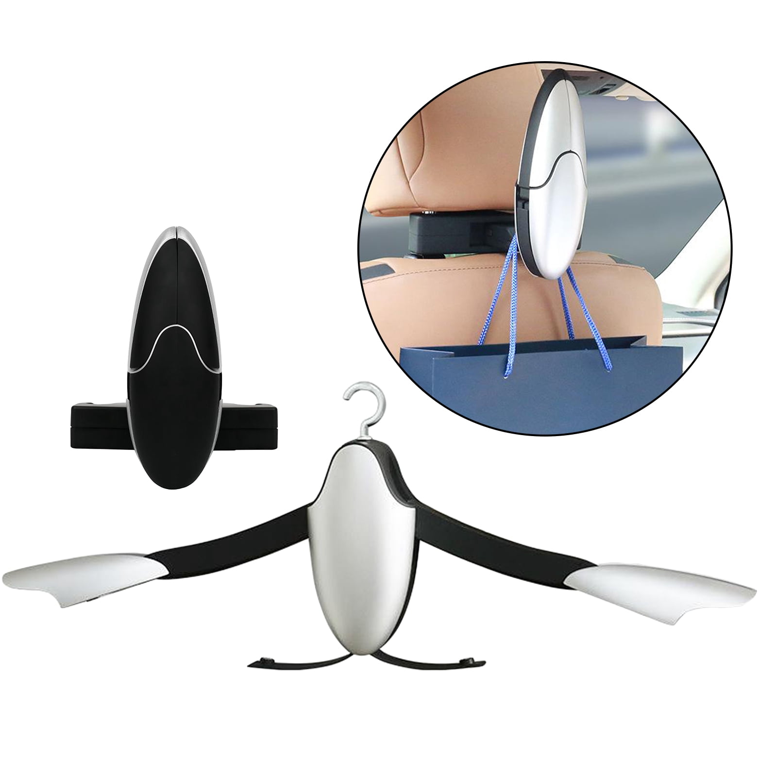 funtasica Car Back Seat Headrest Coat Folding Hanger Travel Vehicle Automotive Accessories Organizers Storage Suit Jacket Clothes Hook - Black