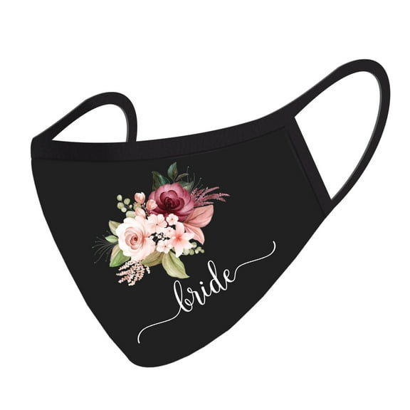 Koyal Wholesale Wedding Face Mask, Burgundy and Pink Floral Bride, Black Face Mask with 1 Replaceable PM 2.5 Filter
