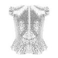 thumbnail image 4 of Sxiwei Kids Girls Sequins Ruffles Sleeves Tee Shirt Peplum Crop Tops Dancewear Mermaid Birthday Dress Silver 16, 4 of 5