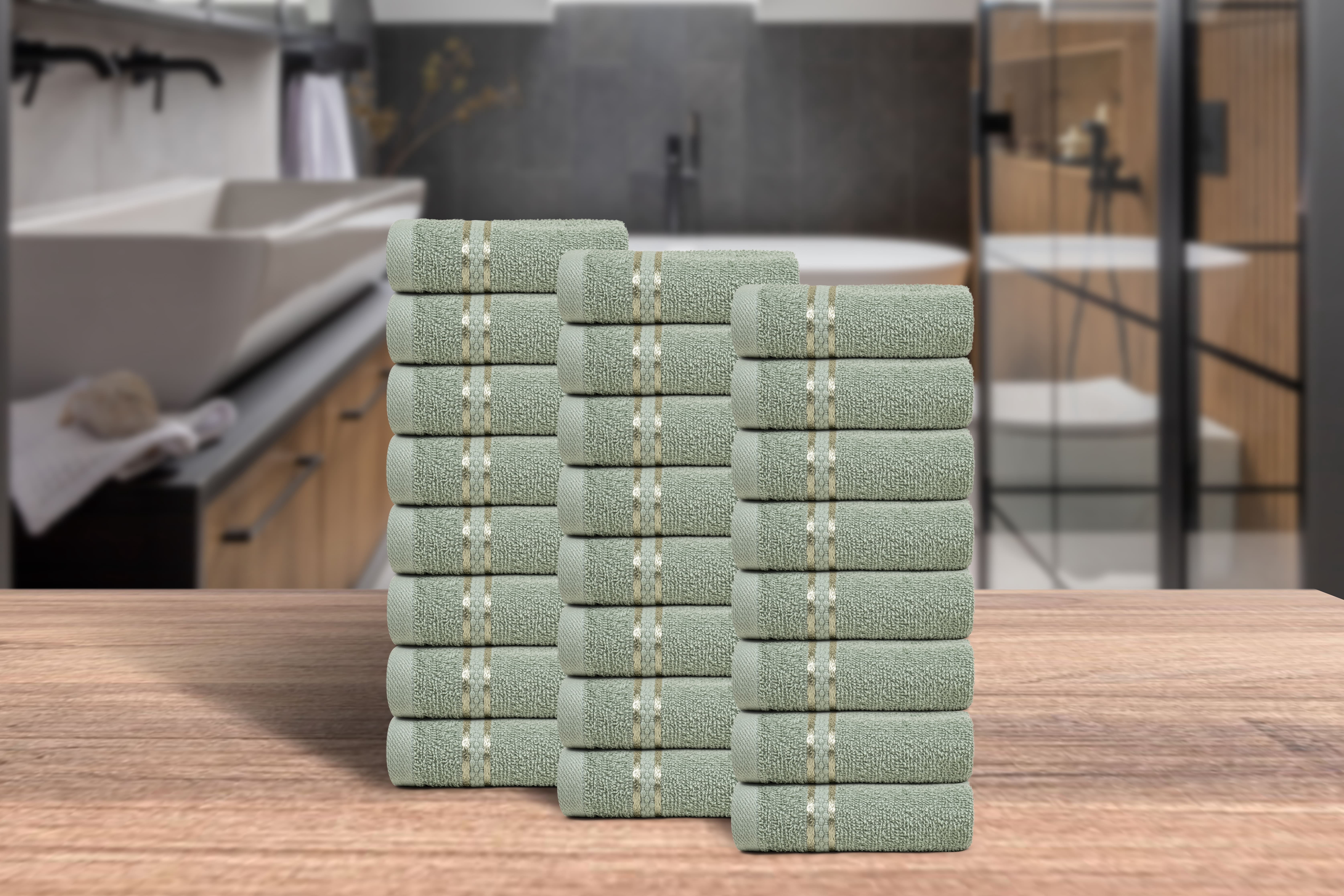 Dewall Maisons Premium Soft Green 24-Piece Washcloth Set - Premium 100% Cotton, 12" x 12" Size - Soft, Durable Towels for Body, Face, Hands - Ideal for Home & Spa Premium