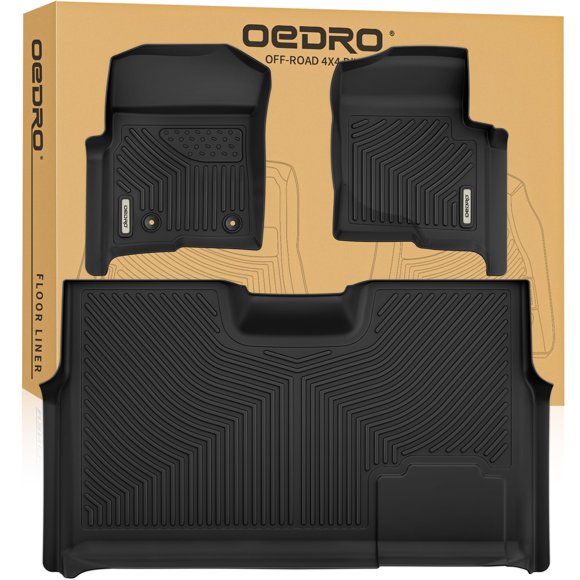 OEDRO Floor Mats Fit for 2010-2014 Ford F-150 SuperCrew/Crew Cab with 1st Row Bucket Seat, TPE All-Weather F-150 Truck Liners, 1st & 2nd Row, Black