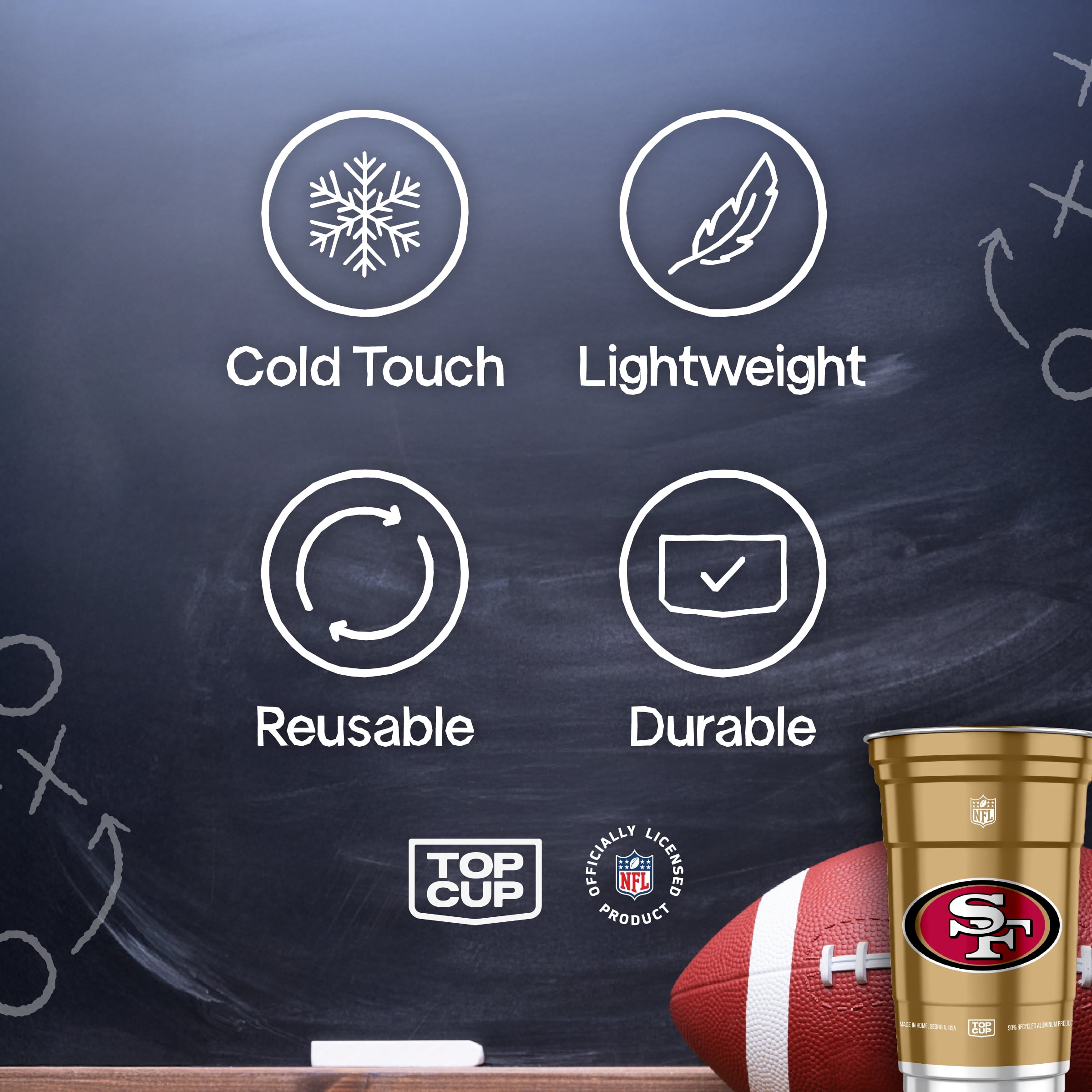 Top Cup NFL San Francisco 49ERS Aluminum Party Cups, 20oz, 10 count