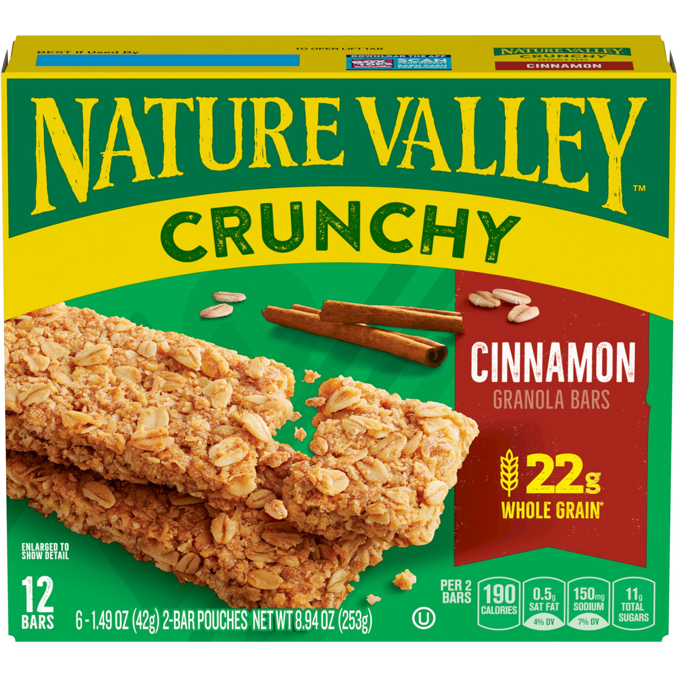 (2 pack) Nature Valley Crunchy Granola Bars, Cinnamon, 12 Bars, 8.94 OZ (6 Pouches)