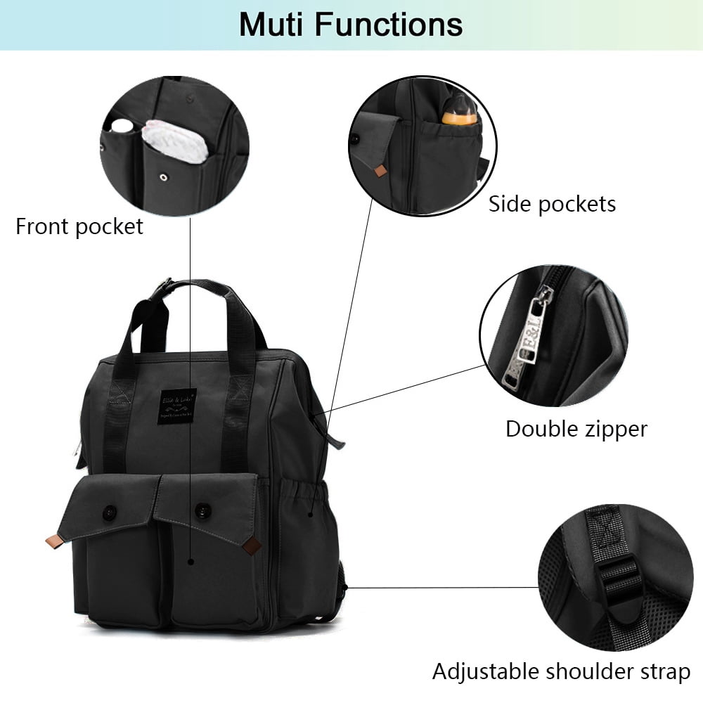 Diaper Bag Backpack with Changing Pad, Insulated Pocket Large Capacity Stroller Organizer Bag Black