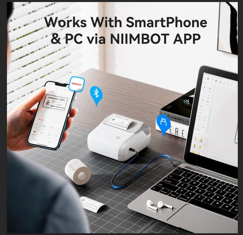 NIIMBOT B31 Label Maker Machine, 3 inches Barcode Label Printer Wireless Thermal Sticker Printer(Gray)