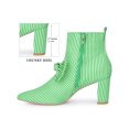 thumbnail image 2 of BLISSFUL STEP Women's Ankle Boots Pointed Toe Chunky Heel Side Zipper Stripe Bow Boots Green 9, 2 of 6