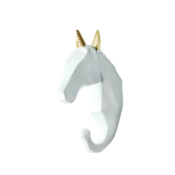 Cateissary Gancho de cabeza de elefante de resina elegante, funcional y decorativo, gancho para abrigos con cabeza de Animal Decoración del hogar Oro blanco (caballo)