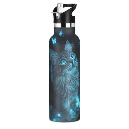 

Kids Insulated Stainless Steel Sports Water Bottle 600ml (20oz) BPA-Free A Gray Cat