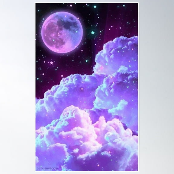Aesthetic clouds and moon Poster, 8x12 UNFRAMED