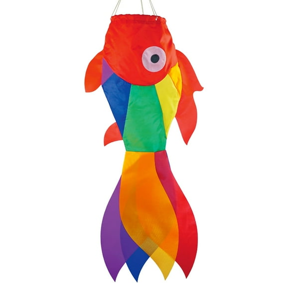 In the Breeze 5208 — 30-inch Rainbow Damsel Fish Windsock —Large and Colorful Fishsock with Applique Design