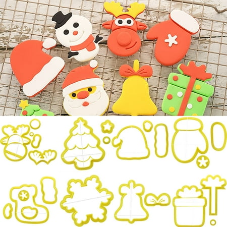 

D-GROEE Christmas Cookie Cutters Plastic Holiday Cookie Cutters Santa Claus Elk Snowman Christmas Tree Shapes Mold for Baking Xmas Party Decoration