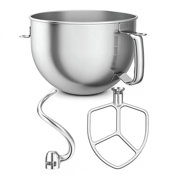 Cfweater 6 Qt Bowl, Dough Hook & Flat Beater Set Compatible with KitchenAid
