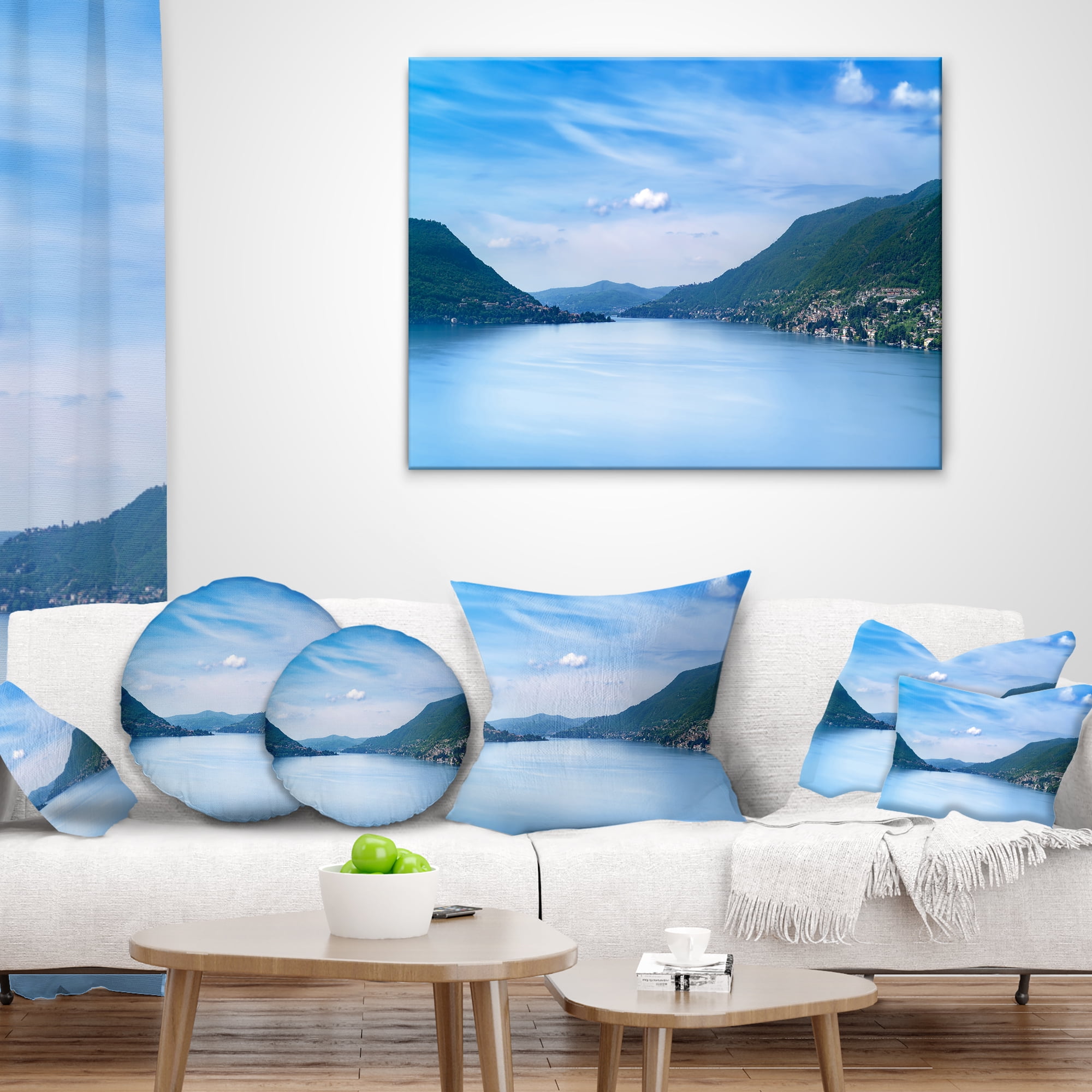 Designart Blue Como Lake Landscape - Photography Throw Pillow - 12x20