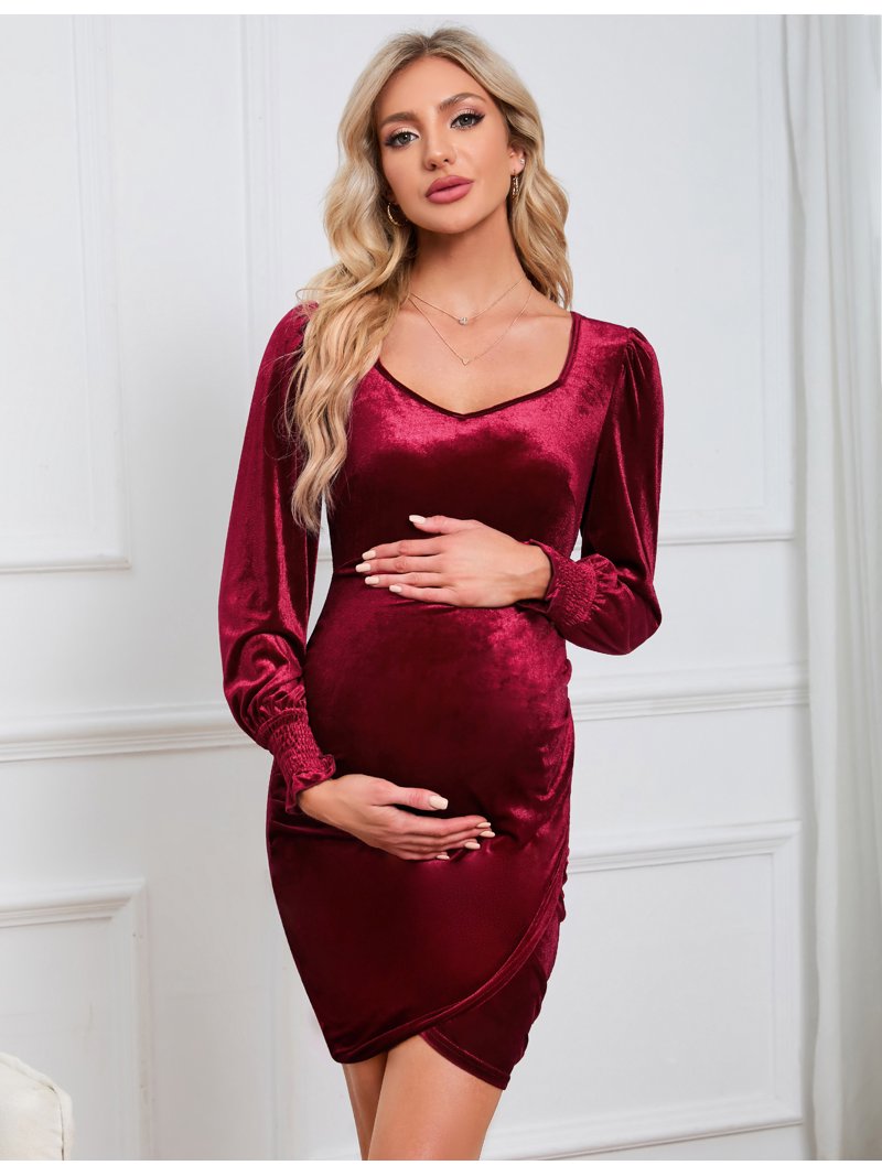 Women's Christmas Maternity Velvet Dresses Long Sleeve Sweetheart Ruched  Wrap Split Cocktail Dress Photoshoot Baby Shower - Walmart.com