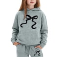 thumbnail image 3 of Glisme Girls Outfit Set Bowtie Print Long Sleeve Hooded Tees With Pants Set Comfortable Girls Outfit Size 12-13 Years Grey, 3 of 3