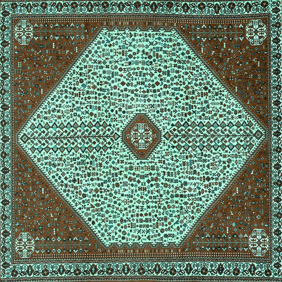 Ahgly Company Indoor Square Persian Turquoise Blue Traditional Area Rugs, 7' Square