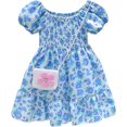 thumbnail image 1 of LAICAIW Robe d'Été à Volants Manches Bouffantes Mode Fille Mignonne Imprimé Floral Robe Princesse avec Sac à Bandoulière 16 (Bleu, 5-6 Ans), 1 of 7