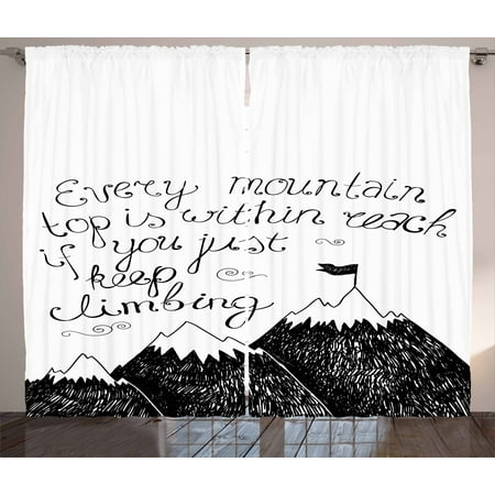 Motivational Curtains 2 Panels Set Sketchy Mountains Hand Writing
