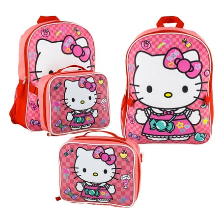 Hello Kitty Dresses 16 inches Backpack With Matching Lunch Bag Set- 99158
