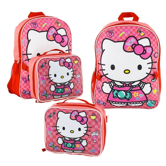 Hello Kitty Dresses 16 inches Backpack With Matching Lunch Bag Set- 99158