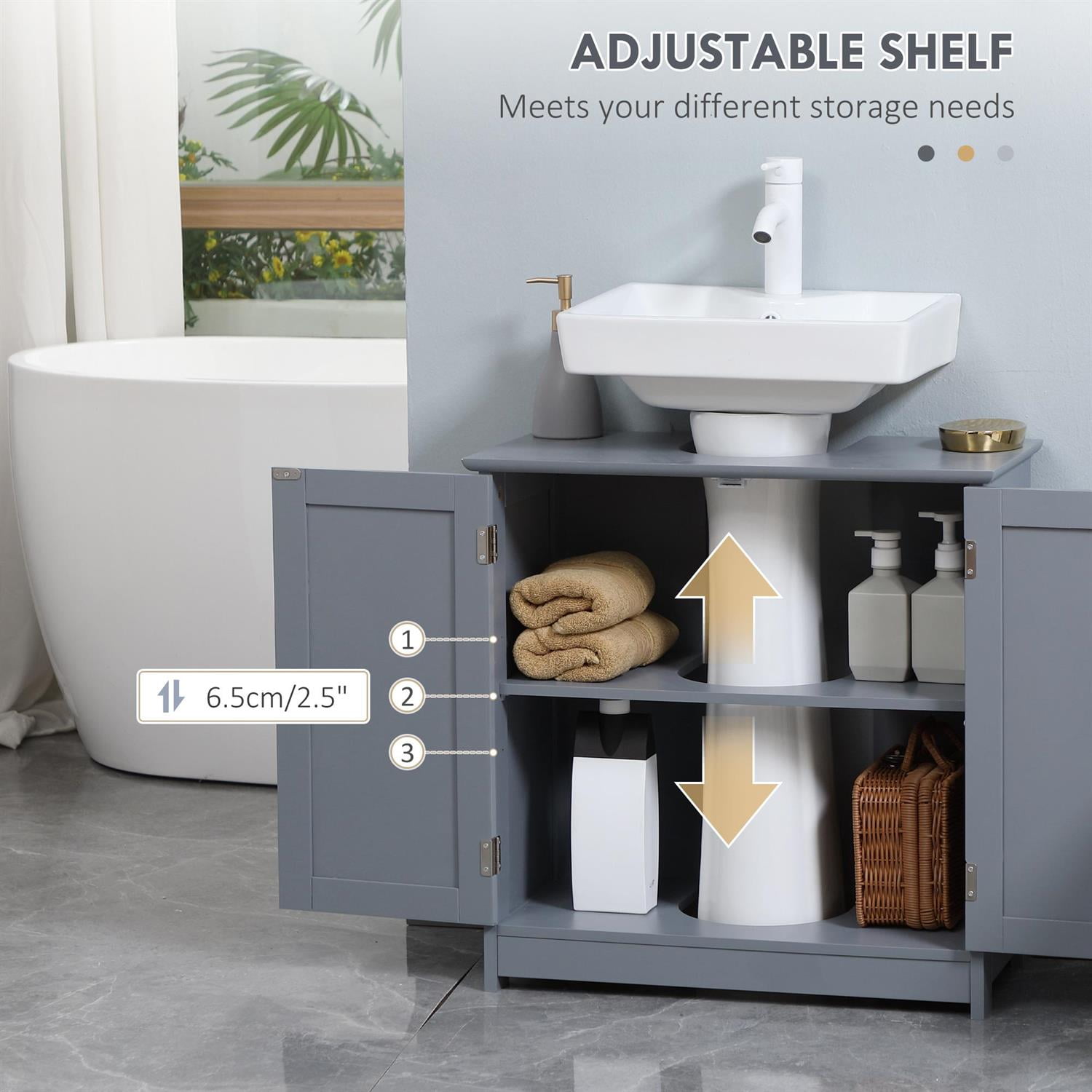 Demi Bonn 23" U-Shape Pedestal Sink Storage Cabinet with 2 Doors, Shelf for Bathrooms, Gray