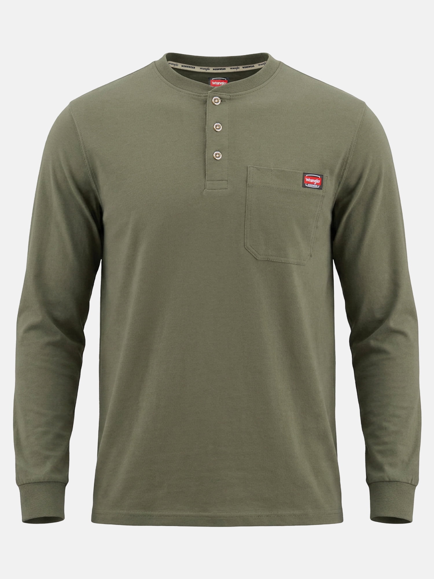 Wrangler Workwear Men's Heavyweight Long Sleeve Henley Pen Pocket Shirt, Size S-3XL