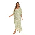 thumbnail image 2 of Beautybatik Moss green Women Hand Blocked Batik Rayon Caftan Kaftan Loungewear Maxi Plus Size Long Dress XL, 2 of 5