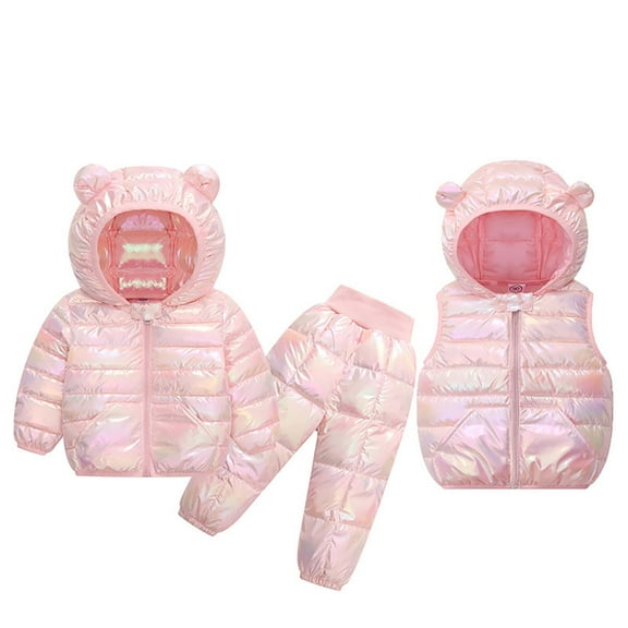 lnmuld Toddler Girls Winter Outfit Set Cozy Long Sleeve Bear Ear Top Pants Vest Three Piece Clothing Ensemble for Cold Weather Solid Color Size:3-4 Years