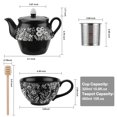 thumbnail image 5 of Taimei Teatime Tea Sets for Aduts, Black and White Ceramic Tea for One with Teapot and Cup Set, Including Infuser for Loose Leaf Tea & A Honey Sticker, 5 of 6